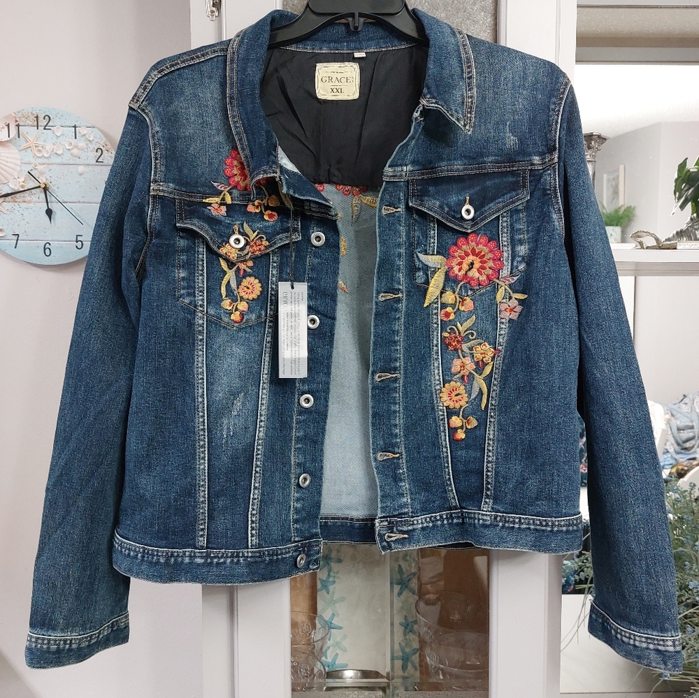 Grace Jeans Embroidered Jacket XXL NWT